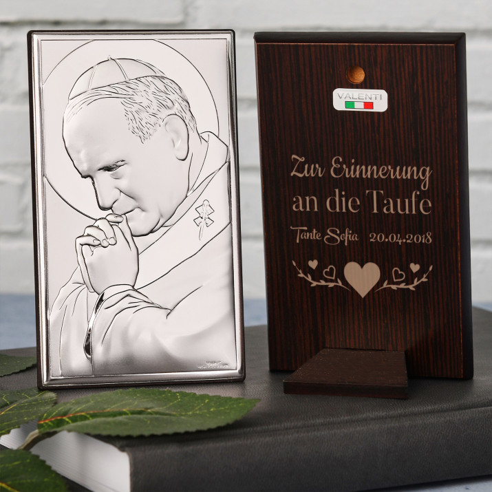 Taufe 2 - Papst - Silbernes Bild mit Gravur